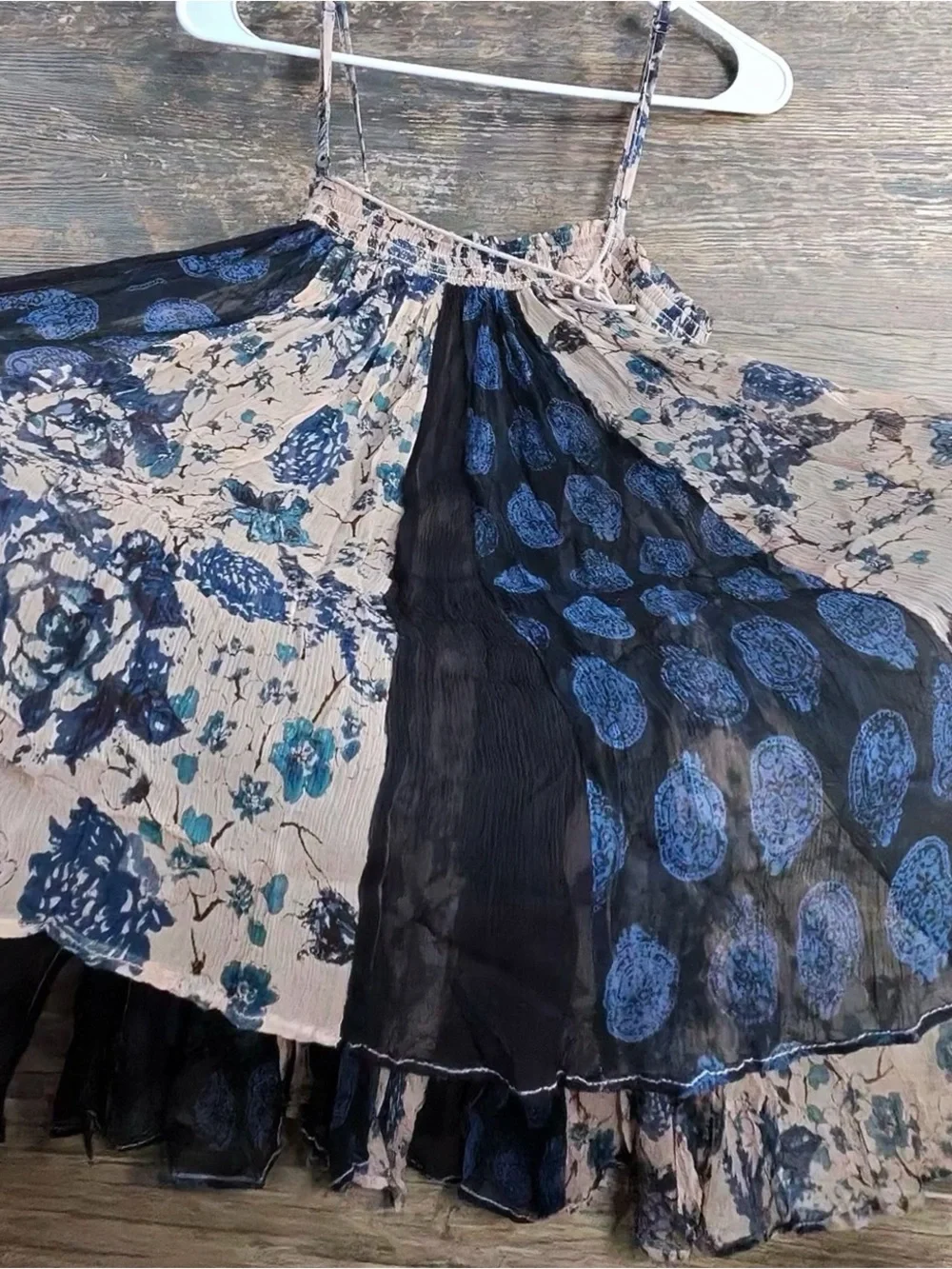 Free People Beige and Black Floral Tank with Tassel Tie